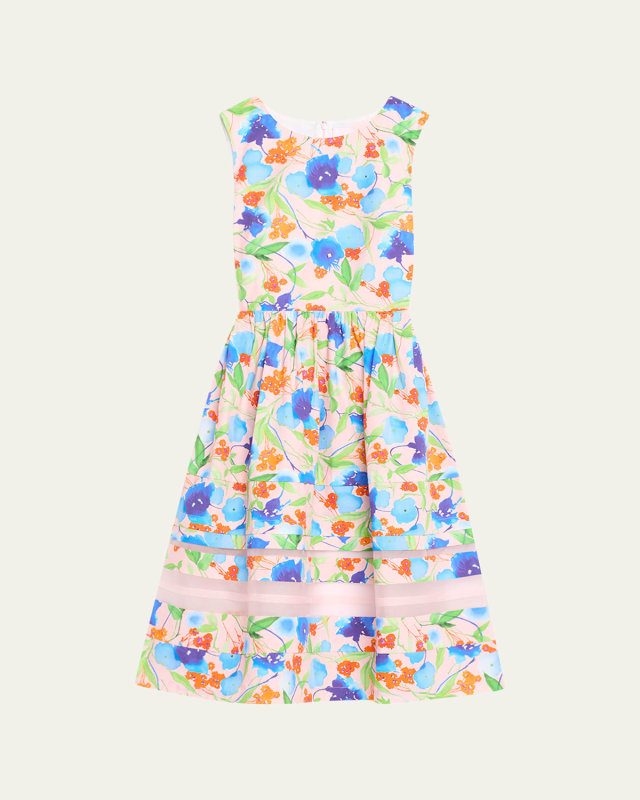 Floral-Print Midi Dress with Organza Detail
